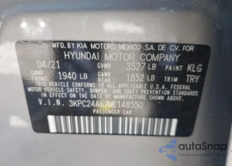2021 Hyundai Accent Se из США, поврежденный, VIN 3KPC24A67ME148550